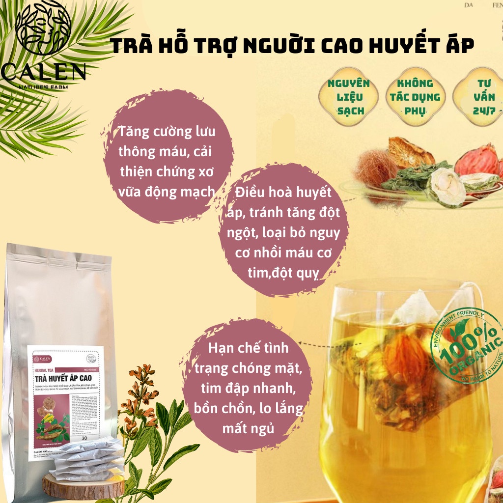 Trà Huyết Áp Cao CALEN, Giúp ổn định huyết áp, tránh tăng huyết áp đột ngột - Bịch 30 gói túi lọc