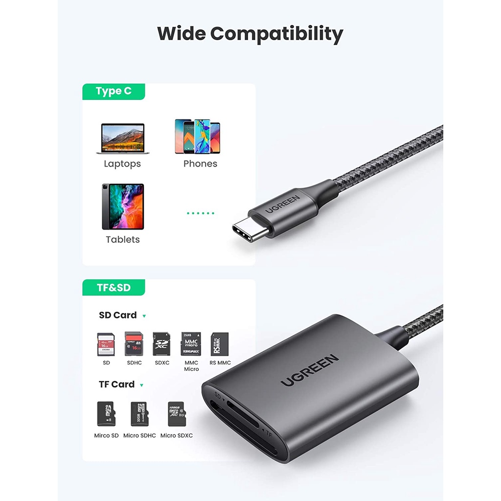 Đầu đọc thẻ SD/TF chuẩn USB Type C Ugreen 80888 | Shopee Việt Nam