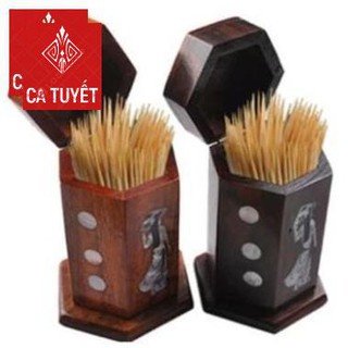 Lọ Đựng Tăm Gỗ Hương khảm Trai -  Cô Gái Việt Nam ( H )
