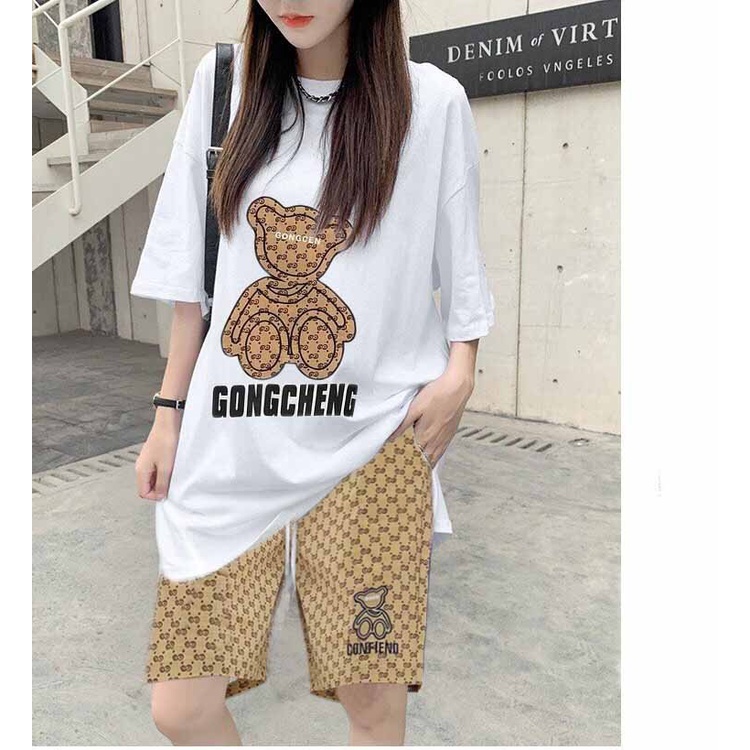 ❤️ LOẠI THUN LẠNH ❤️ Bộ quần áo Mặc Nhà Thể Thao Nam Nữ Mùa Hè Phong Cách Cao Cấp Đồ Đùi Cọc Tay In Hình Gấu SSL
