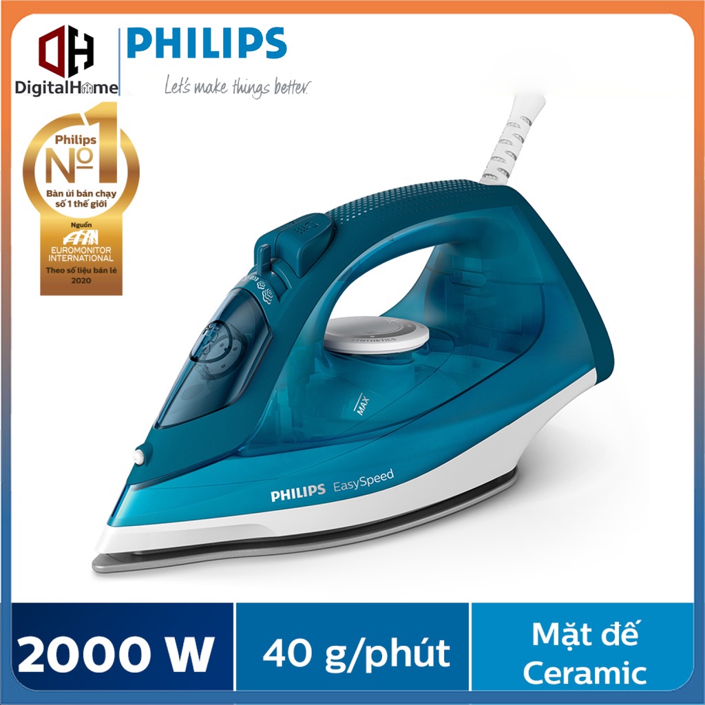Bàn ủi hơi nước Philips GC1756/20 2000W (Xanh)-Mặt đế bằng gốm - Hàng ...