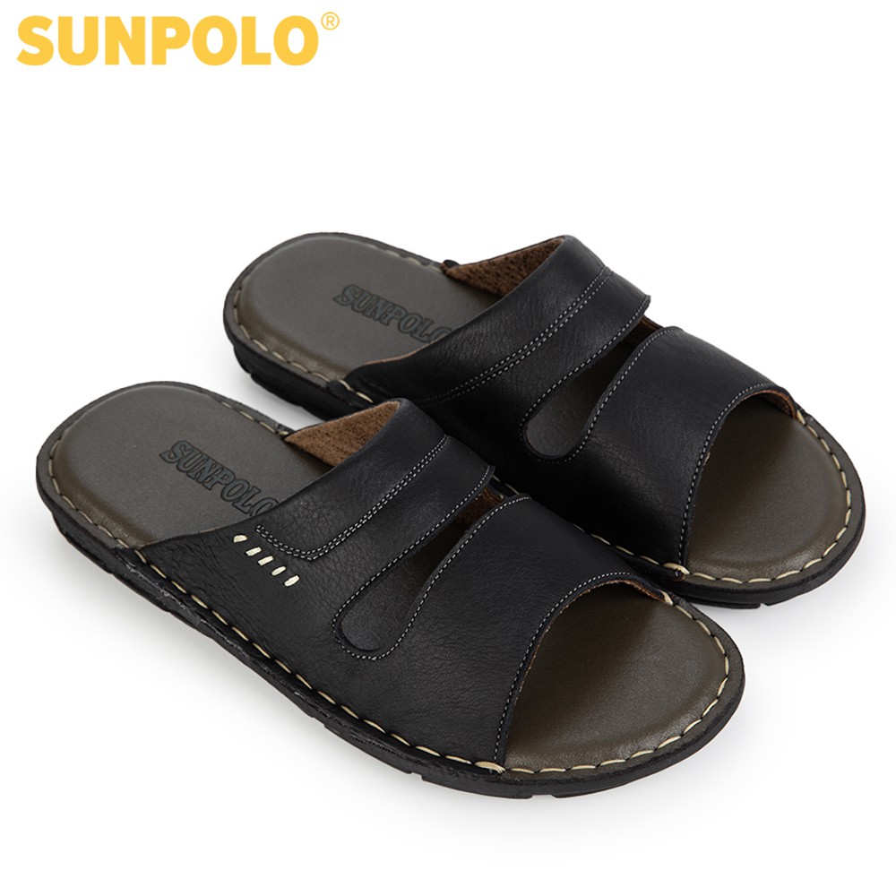 Ảnh Dép Nam Quai Ngang Da Bò SUNPOLO AQN027 Đen Có Big size 44 45 4
