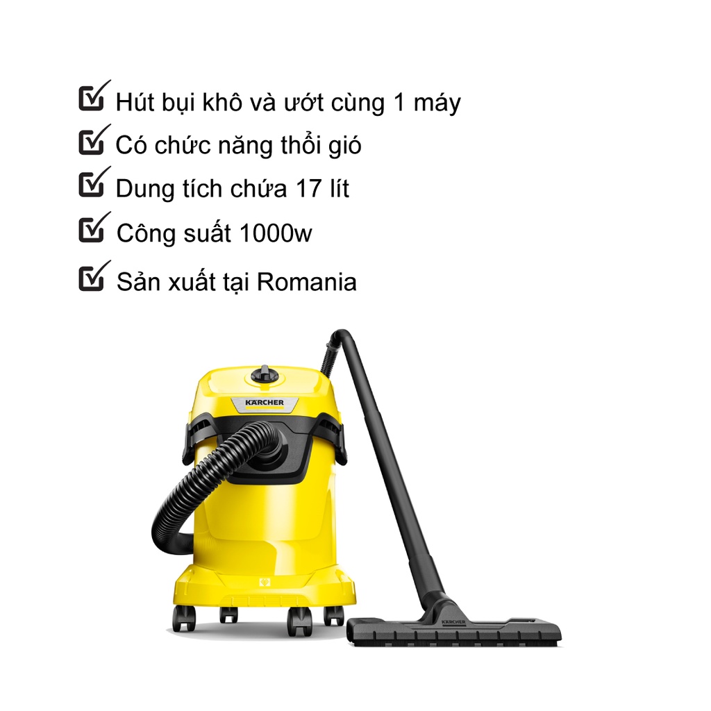 Ảnh Máy hút bụi đa năng khô và ướt Karcher WD 3 V Car - Công suất 1000W - Dùng cho gia đình và ô tô 4