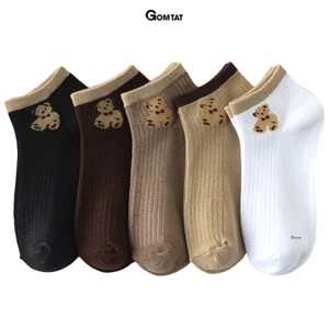 Set 5 đôi tất nữ cổ ngắn hoạ tiết hình gấu GOMTAT, vớ nữ ngắn cổ êm chân, thấm hút mồ hôi - CB076