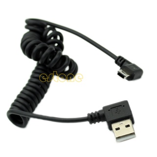 USB 2.0 left Angle 90 Degree A Male to Left Angle Mini B 5p Male Spring Cable
