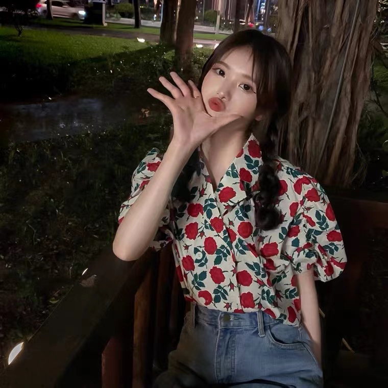 Áo sơ mi SUXI tay ngắn dáng rộng họa tiết hoa phong cách cổ điển thời trang mùa hè dành cho nữ