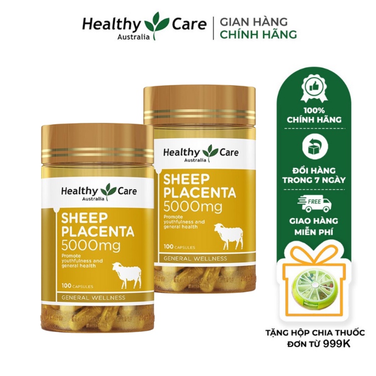 Combo 2 hộp viên uống Healthy Care Sheep Placenta nhau thai cừu làm đẹp da, chống lão hóa, mờ thâm sẹo (100 viên)