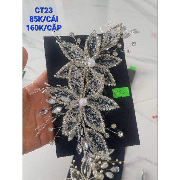Cài tóc cô dâu phối dây đá kim cương lấp lánh, phụ kiện cài tóc cô dâu, phụ kiện cưới, pk Khánh Huyền