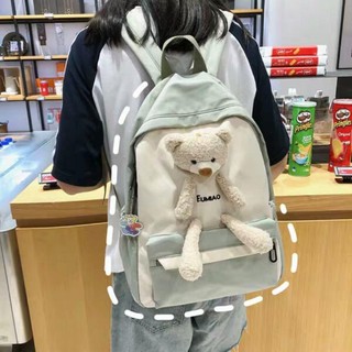 Balo thời trang nữ ba lô dù không thấm nước kèm chú gấu xinh xắn