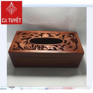 HỘP ĐỰNG GIẤY ĂN GỖ HƯƠNG SIZE ĐẠI 22CM ĐỤC CHẠM LONG PHỤNG-ẢNH THẬT