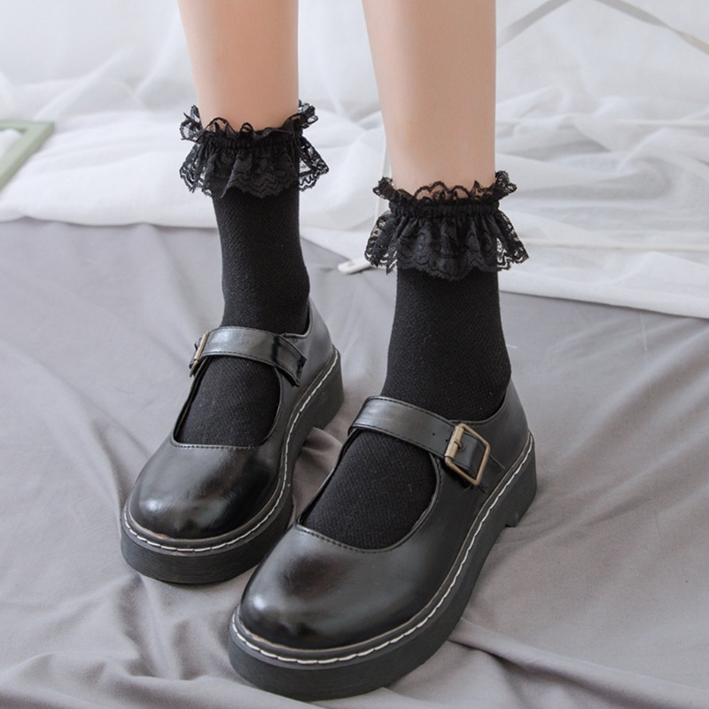 Tất ngắn nữ bé gái ren ruffles ngọt ngào phong cách gothic, thoáng khí, Made in Japan