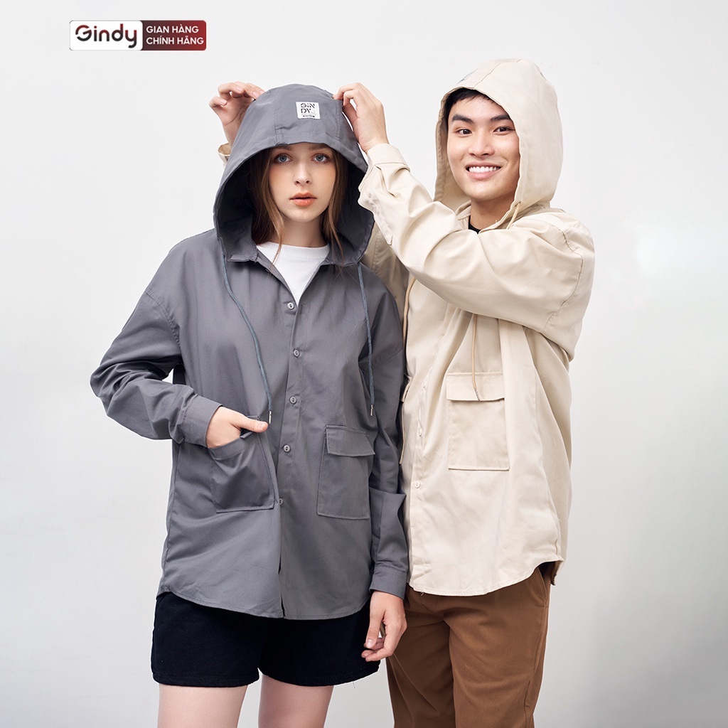 Áo Khoác chống nắng kaki form rộng Nam Nữ Unisex GINDY vải dày dặn cao cấp thấm hút mồ hôi, chống tia UV có túi A063