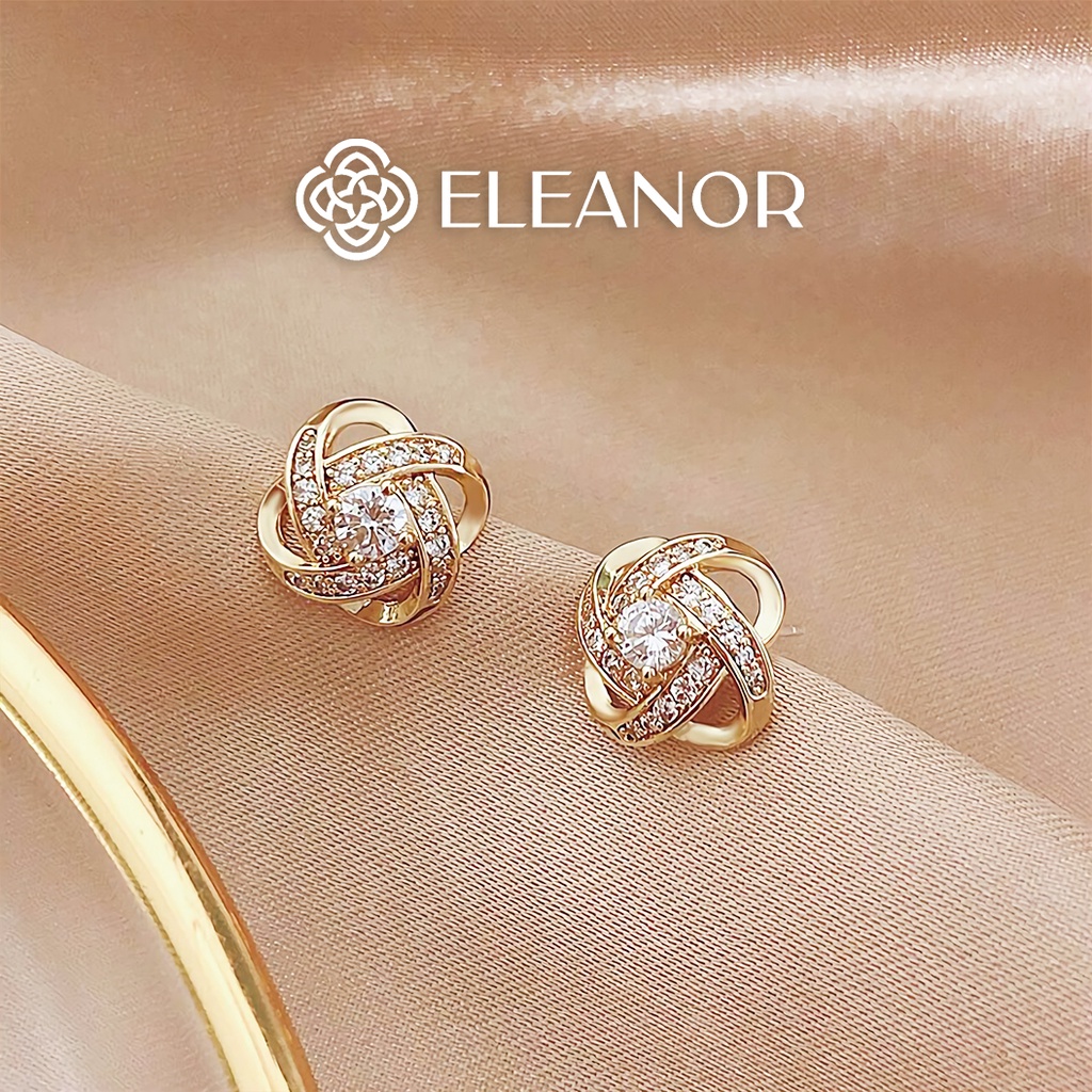 Bông tai nữ chuôi bạc 925 Eleanor Accessories viền tròn xoắn đính đá phụ kiện trang sức 3325