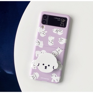 3-color folding phone leather case with flower / puppy / korean green / purple / green pattern printing 3 tùy chọn cho mili / galaxy z flip5