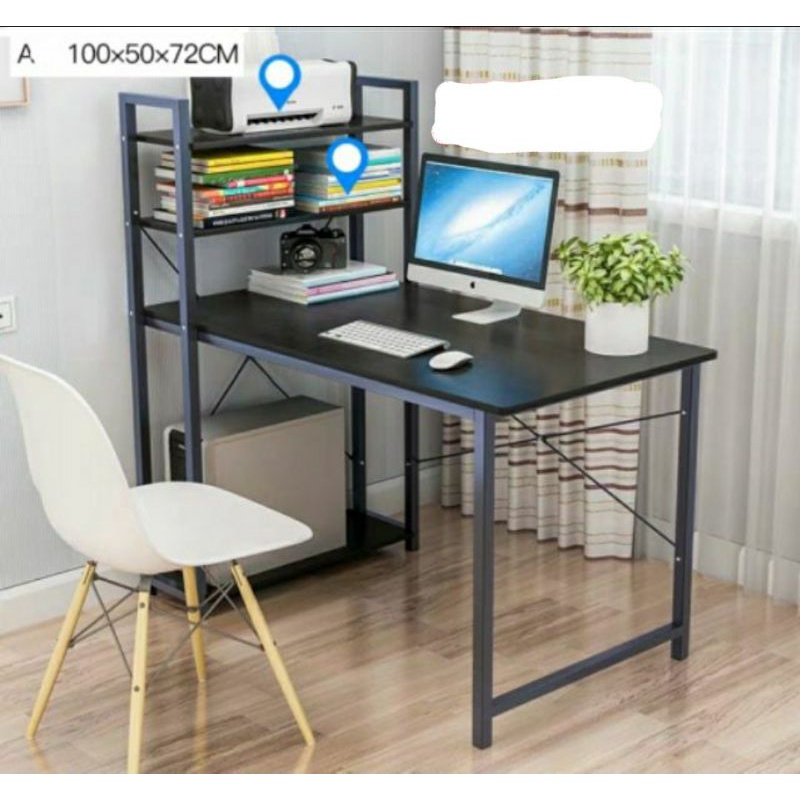 Bàn Gỗ Khung Thép  Kèm giá  2 Tầng
