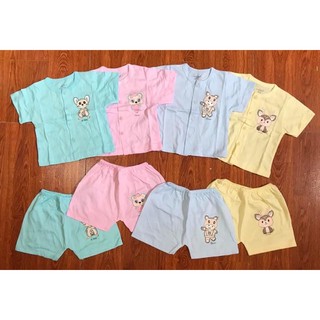 Bộ cộc hè khuy giữa cotton chất mát quần đáp đũng đóng bỉm cho bé