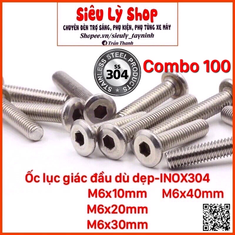Combo 100 con Bulong ốc lục giác INOX 304 - Đầu dù dẹp M6x15mm | Shopee ...