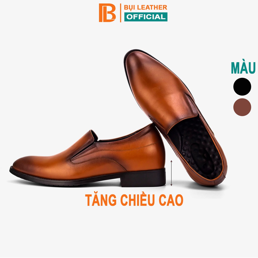 Giày Công sở tăng chiều cao da bò thật BỤI LEATHER G112 NÂU-hộp sang trọng -Bảo hành 12 tháng