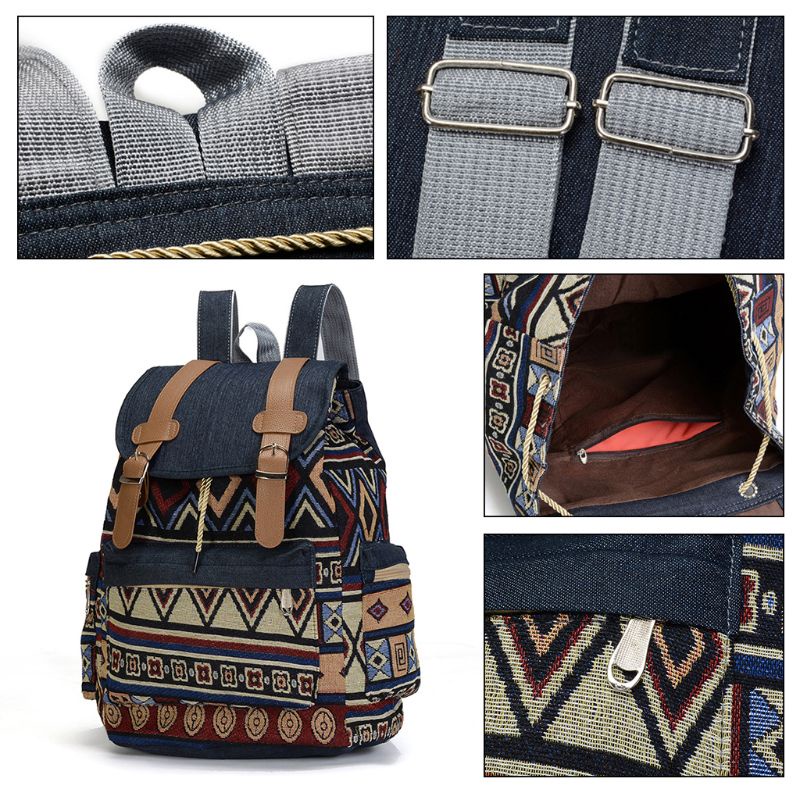 Dasbsug Nữ Canvas Vintinge Ba Lô Dân Tộc Ba Lô Bohemian Schoolbag