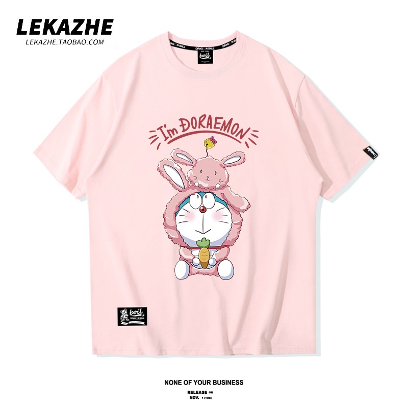 Áo Thun Nữ HappyFamily Form Rộng Doraemon I'm Doraemon Đêu Chất vải cotton 100 cao cấp-2 màu Trắng/Hồng