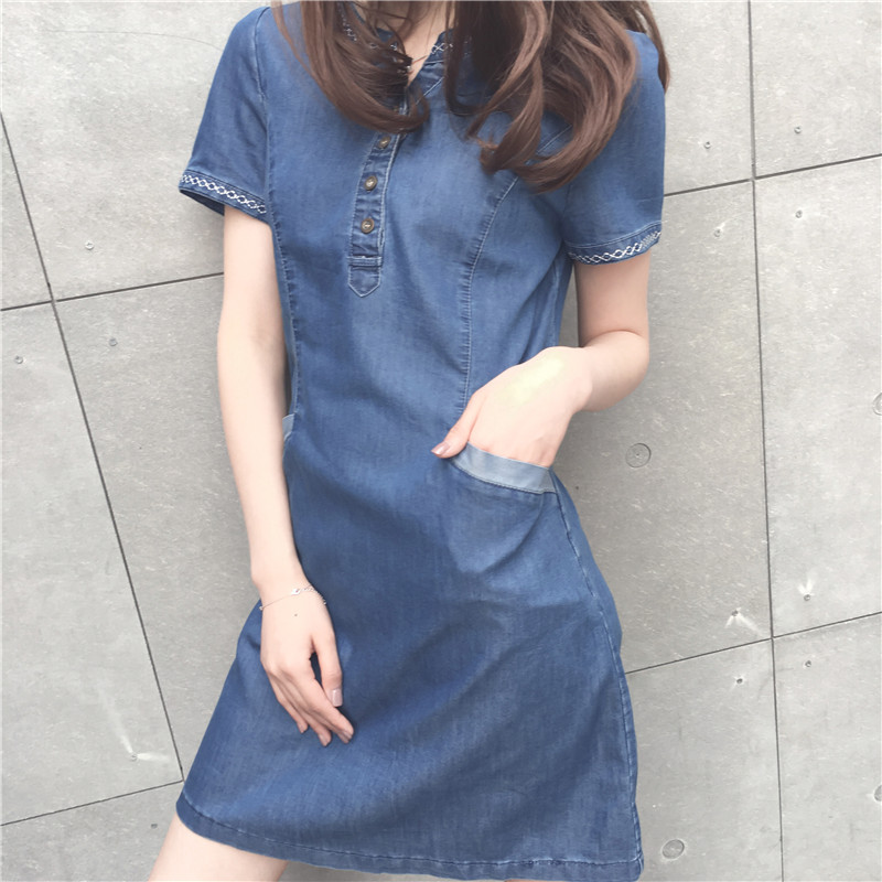 Đầm Denim Nữ Cỡ Lớn Thoải Mái Thời Trang Xuân Hè 2018
