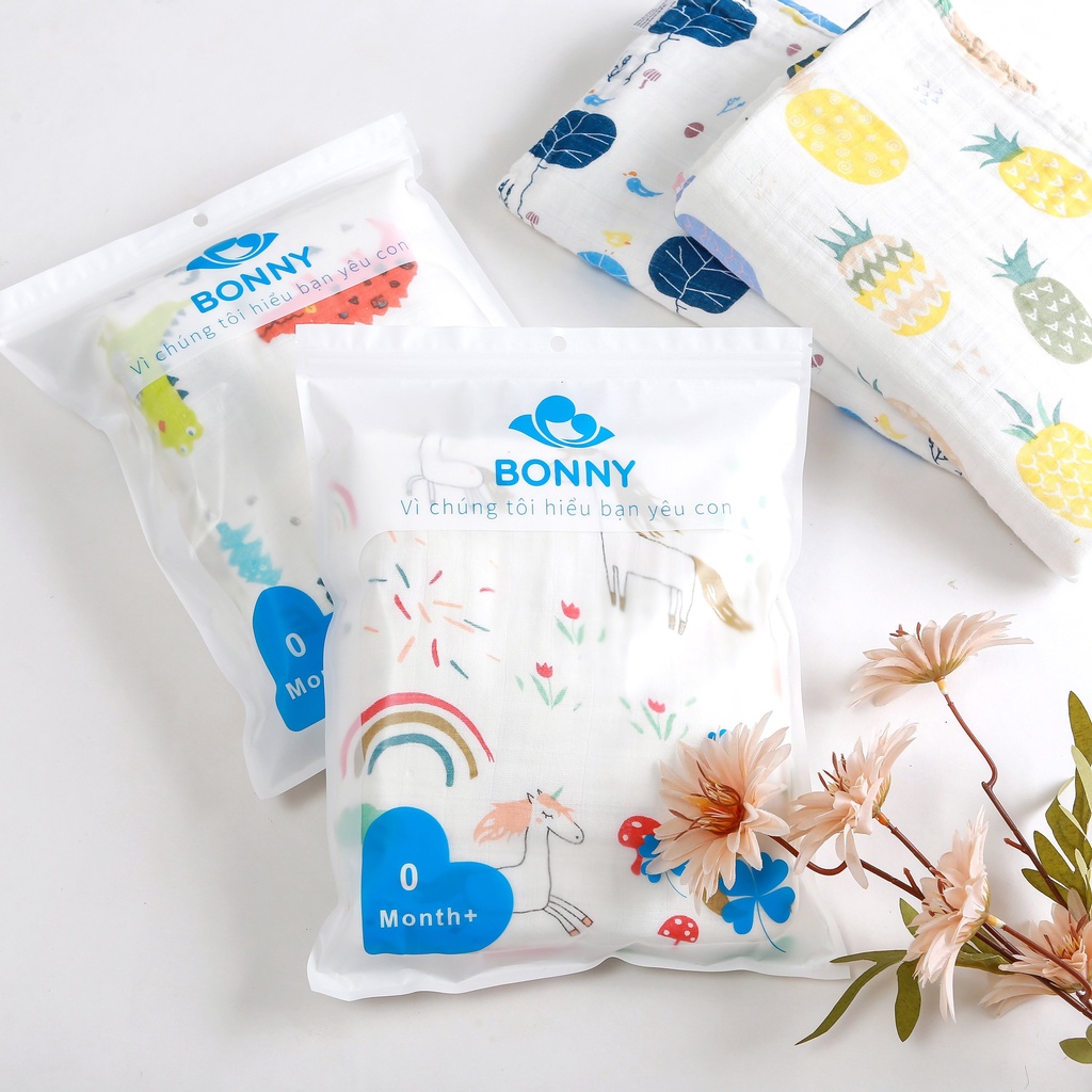 Ảnh Khăn Tắm BONNY Cho Bé 4 Lớp Sợi Tre Dày, Mềm, Thấm Hút Tốt (Kt:1m1x1m2) 3