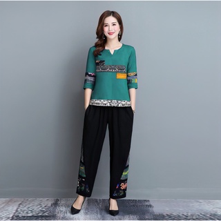 đồ bộ nữ chất liệu đũi nhăn mát mịn ít nhăn điểm họa tiết thổ cẩm Sp14