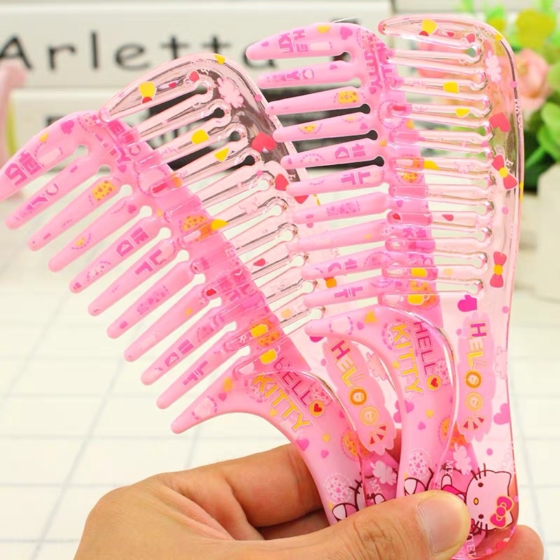 Lược răng thưa chải tóc gỡ rối loại nhỏ bỏ túi mèo hồng