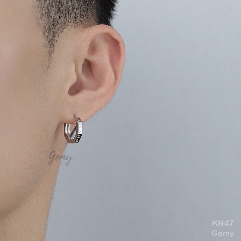 Khuyên tai nam bạc tròn khắc số la mã unisex Timeless (1 chiếc)| GEMY SILVER KN47