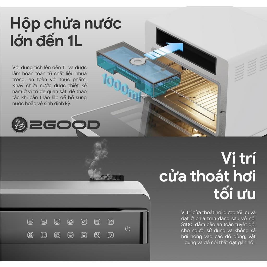 Product image Nồi Chiên Không Dầu Kèm Hấp 2GOOD S100, Lòng nồi và phụ kiện INOX 304, Dung tích 20L, Lồng tự đảo 360° 9