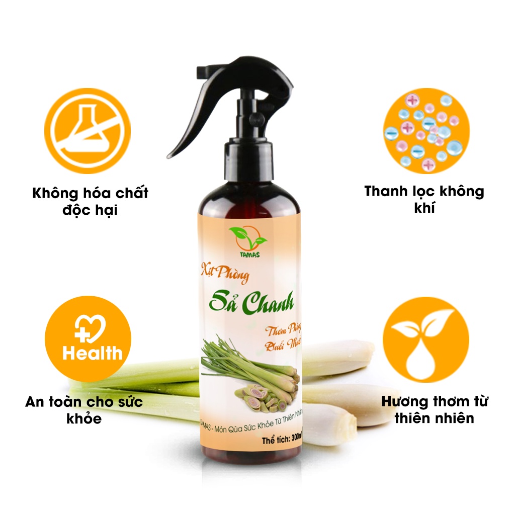Ảnh Xịt phòng Sả chanh chai 300ml TAMAS, được chiết xuất từ tinh dầu thiên nhiên, an toàn, thơm phòng, khử mùi, kháng khuẩn. 1