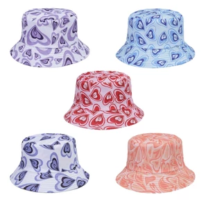 PCF * Mũ ngư dân mùa hè dành cho nữ Mũ xô Polyester In hình trái tim Mũ vành rộng