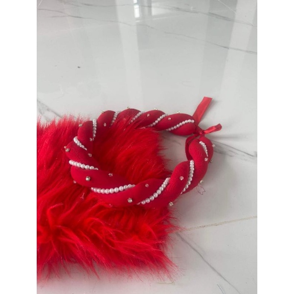 Mấn (vấn) xoắn đôi vải lụa đính hạt ngọc.trai và pha lê cao cấp, mấn áo dài, mấm cách tân