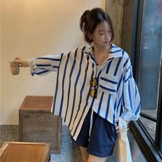 Hàng Mới Về Áo Sơ Mi Dài Tay Kẻ Sọc Dáng Rộng Phong Cách Hàn Quốc Cho Nữ Hàng Có Sẵn