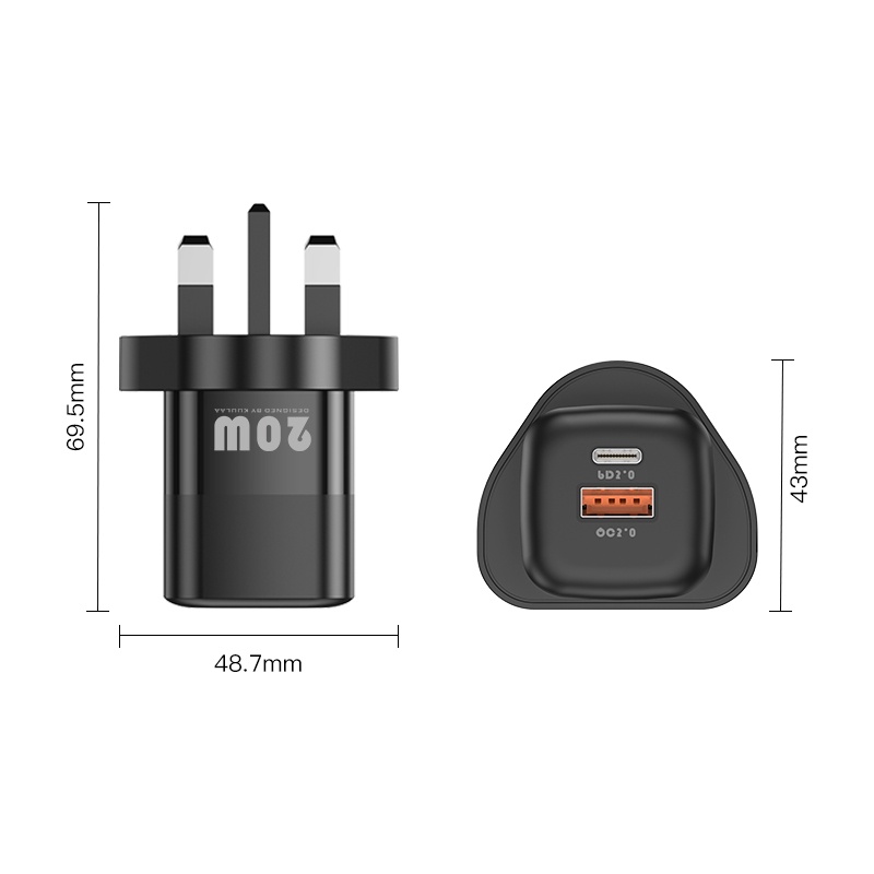 Mô tả Cốc sạc nhanh KUULAA 20W PD QC 4.0 3.0 hai cổng cắm tường du lịch cho Android Samsung Huawei - 8