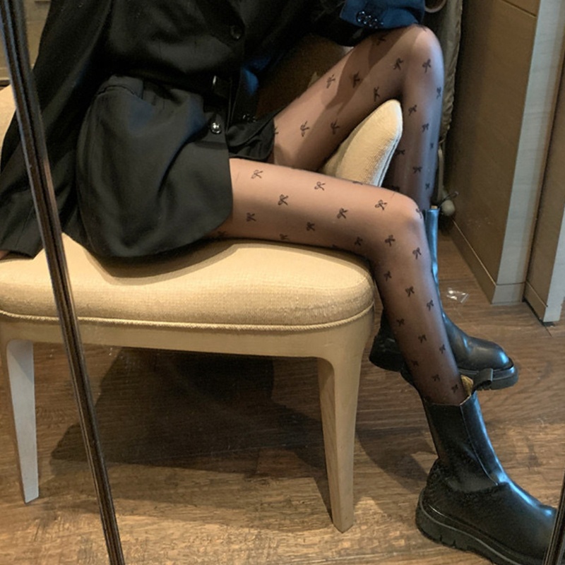 Exhila Nữ Mùa Hè Mỏng Co Giãn Quần Dễ Thương Nơ Jacquard Nhìn Xuyên Qua Quần Vớ Chắc Chắn Slim Đảng Clubwear