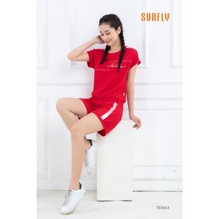 Bộ đồ mặc nhà nữ thể thao SUNFLY chất linen áo cộc, quần sooc SS5633