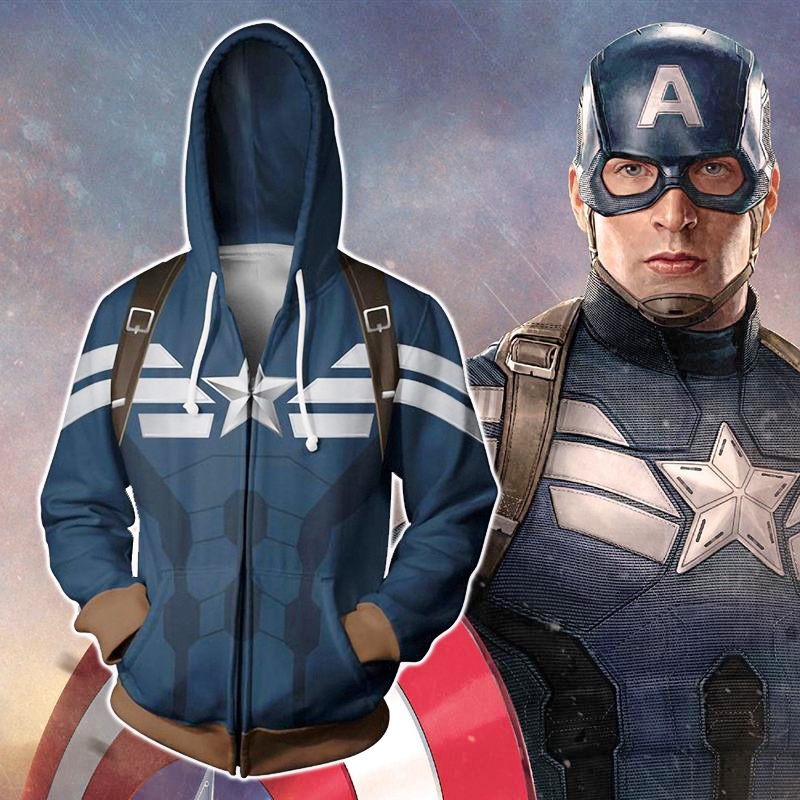 Áo khoác ngoài có dây kéo Captain America Áo khoác siêu anh hùng