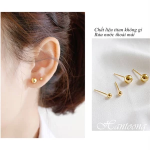 Bông tai titan không gỉ mạ vàng 18k thiết kế dạng bi tròn đơn giản nhẹ nhàng thời trang cho nữ