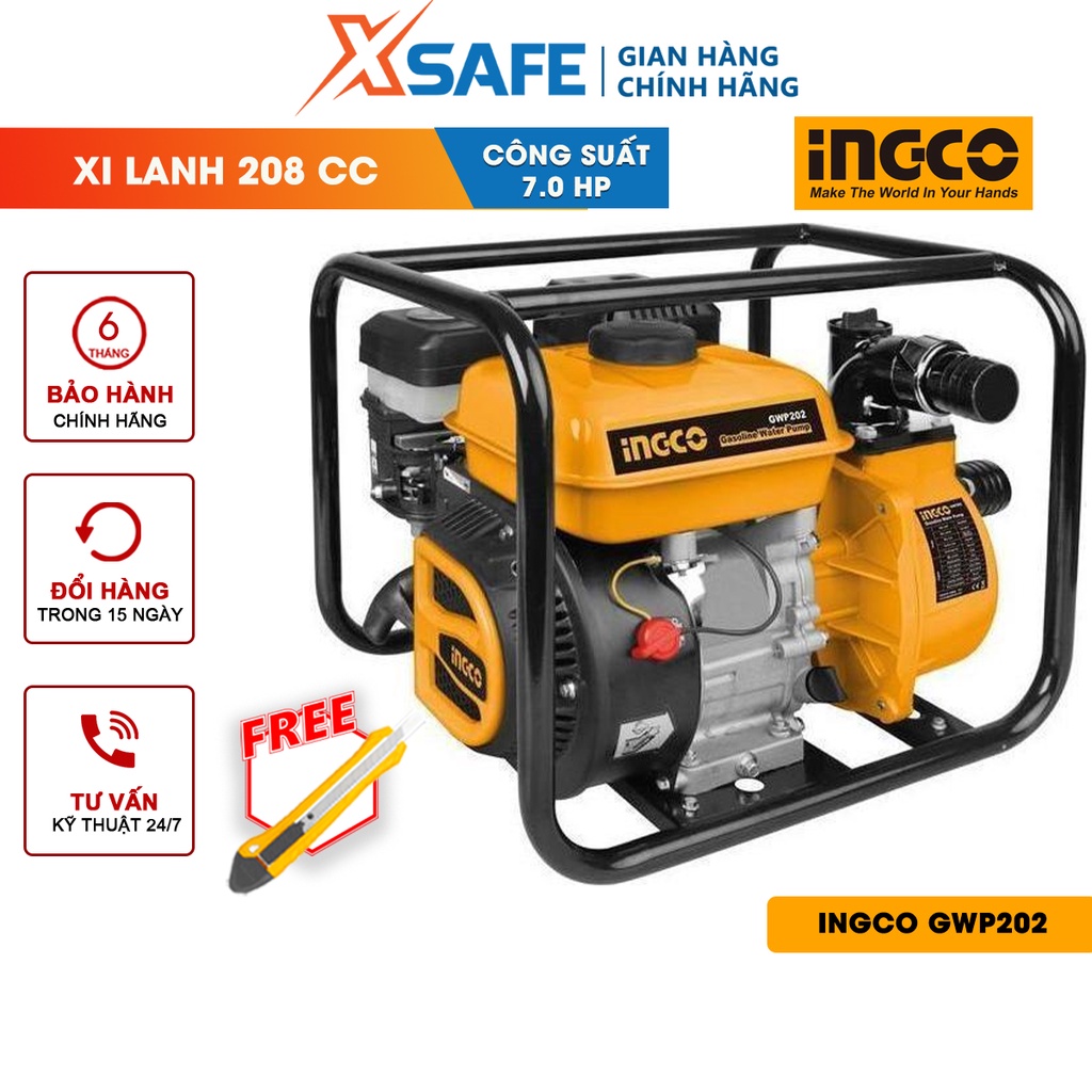 Máy bơm nước dùng xăng INGCO GWP202 7.0HP, dung tích xi lanh 208cc ...