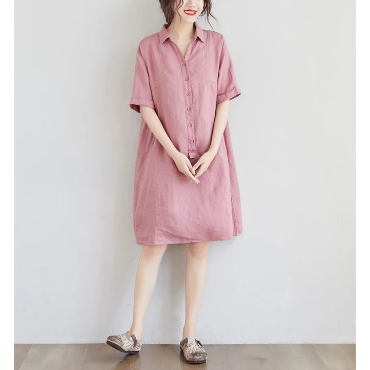 Đầm suông nữ Linen - Cổ đức, 2 túi bổ cơi, vải Linen bột Premium, form váy suông không kén dáng - DS29