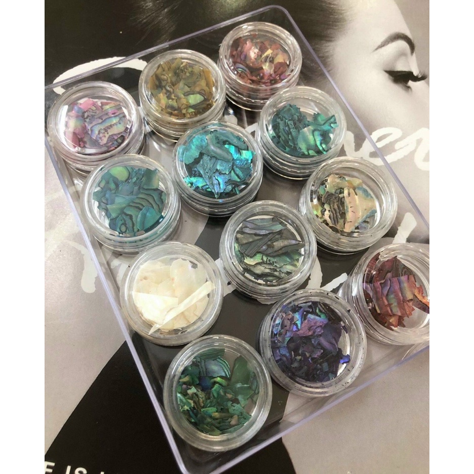 Set xà cừ vân đá ánh cầu vồng - xà cừ nail trang trí móng tay đắp gel ẩn theo phong cách Hàn Nhật