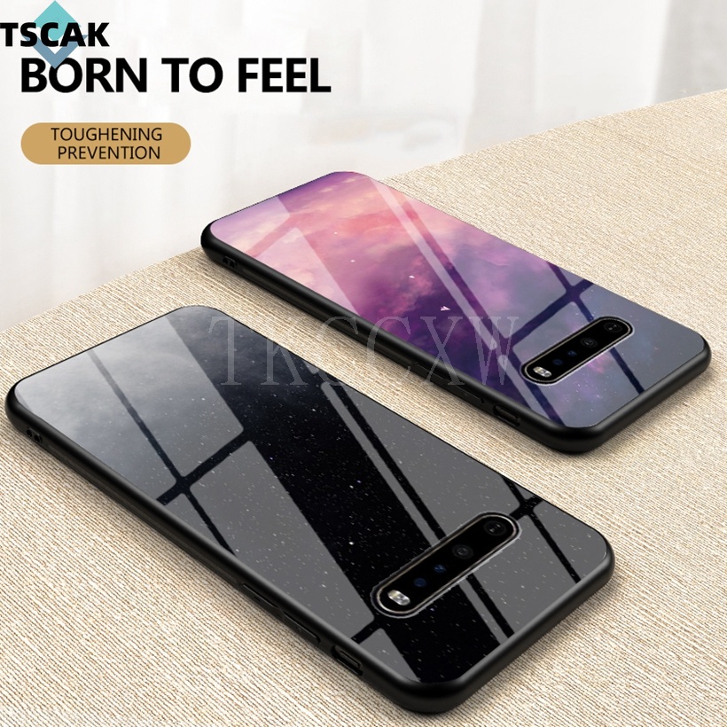 Ốp Điện Thoại Cứng Mặt Kính Cường Lực Góc Mềm Hình Bầu Trời Đầy Sao Màu Gradient LG G6 G7 G8 ThinQ V60 ThinQ
