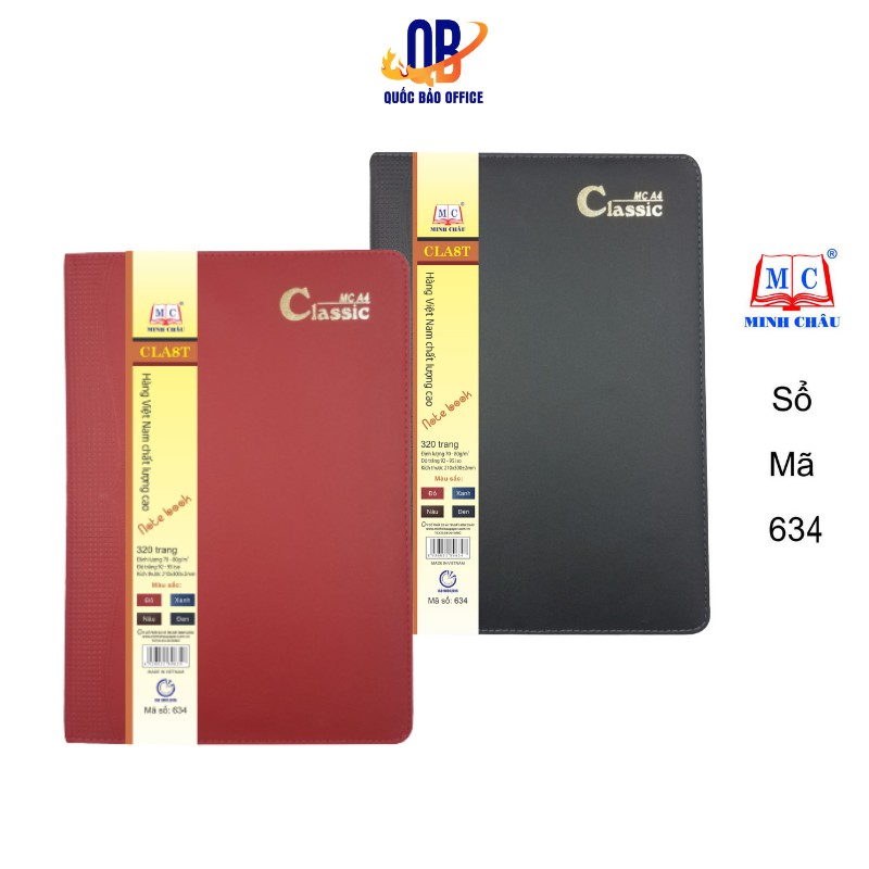 Sổ bìa da mềm A4 320 trang Minh Châu cao cấp - sổ da máy viền Classic ...