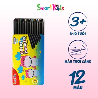 Bút chì màu Smartkids SK-CP3001 12 màu tô hộp kim loại thân gỗ đen