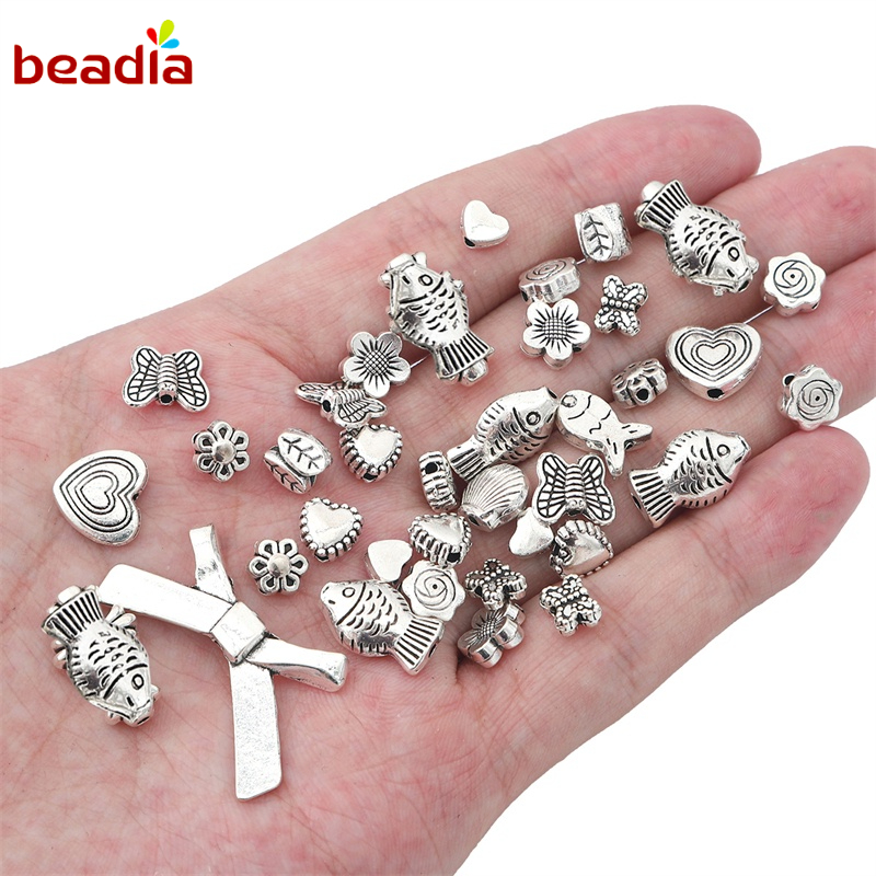 Hạt xâu chuỗi Beadia bằng hợp kim mạ bạc nhiều kiểu thiết kế dùng làm trang sức DIY