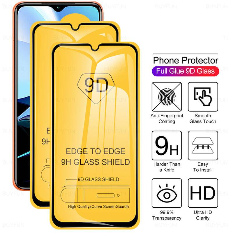 Kính cường lực phủ toàn bộ 9D Xiaomi Redmi 10 7A 9 9A 9C 9T Note 11 11S 10 10S 9 9S 7 8 Pro POCO M3 F3 X3 NFC 10T Pro 4G Bảo vệ màn hình