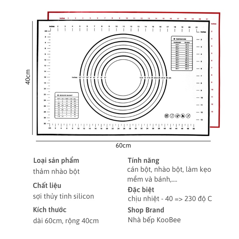 Thảm Silicon Nhào Bột Chống Dính KOOBEE – Có Vòng Tròn Và Thang Đo Kích Thước Tiện Lợi, Dễ Căn Bột Chuẩn (PKB21)