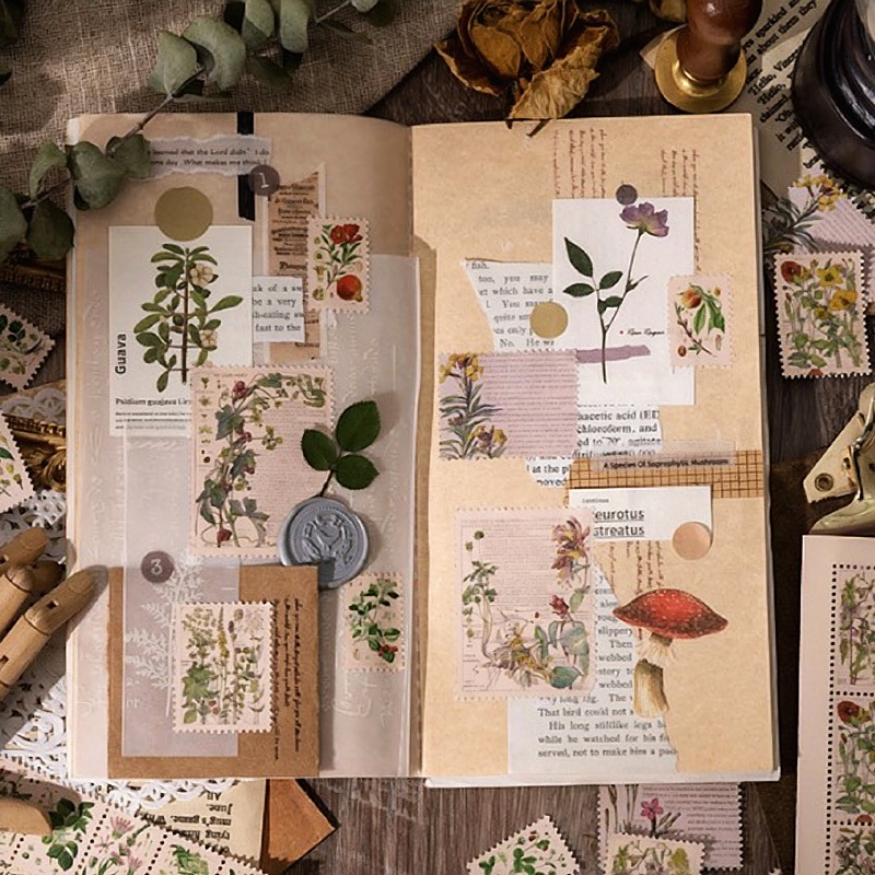 Sticker vintage set 40 nhãn dán hình tem retro DIY sổ tay  bullet journal scrapbook album sổ nhật ký lưu niệm HD171-K70