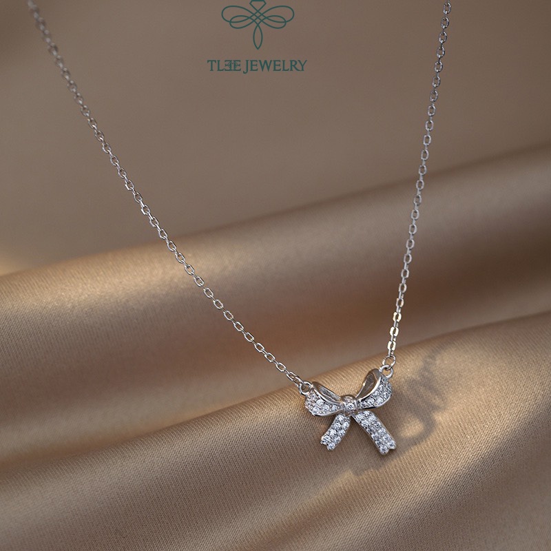 Dây chuyền bạc nữ TLEE nơ tiểu thư nạm đá cao cấp TLEE JEWELRY D0143 | BigBuy360 - bigbuy360.vn